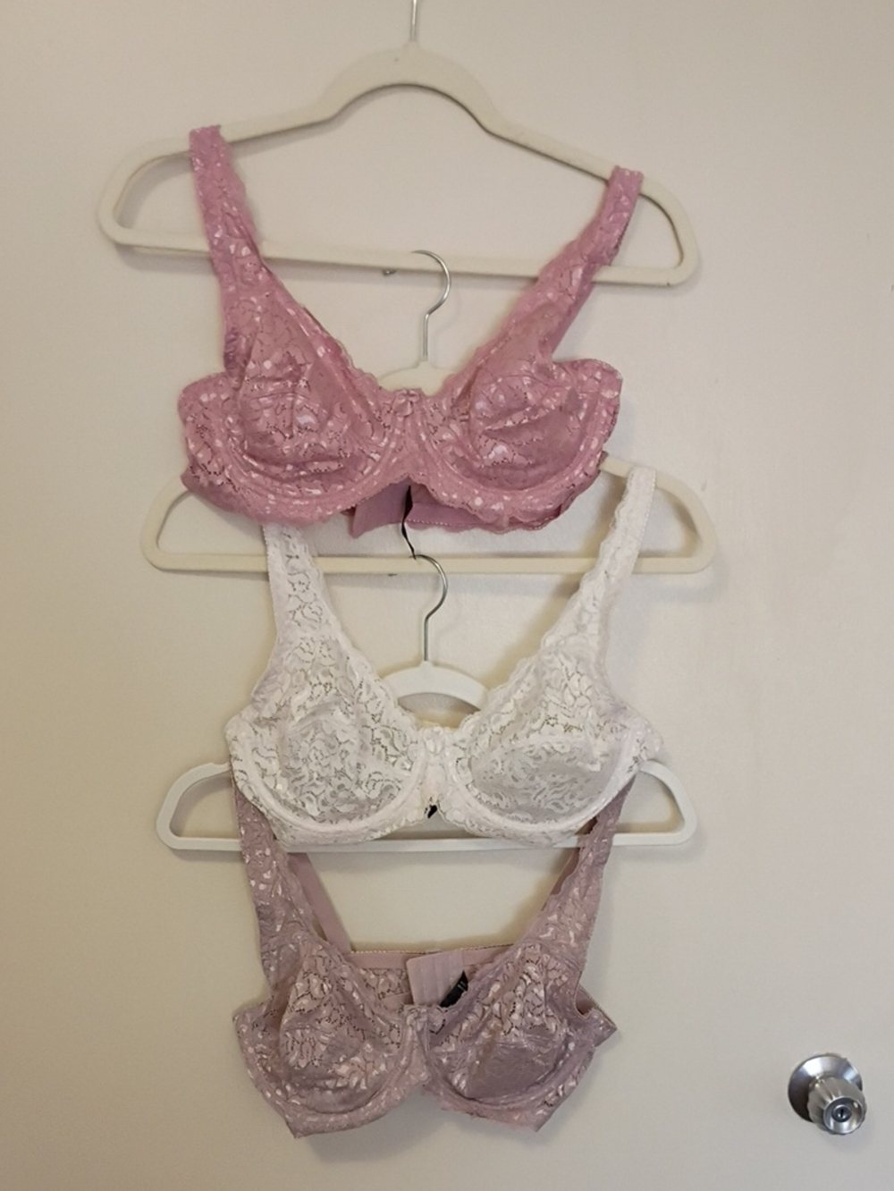 Lace Underwire Bra Trio - Pink, Ivory & Taupe Size 38 C
